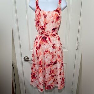 Carmen Marc Valvo Red and Red  and White Floral Party Dress-Size 10